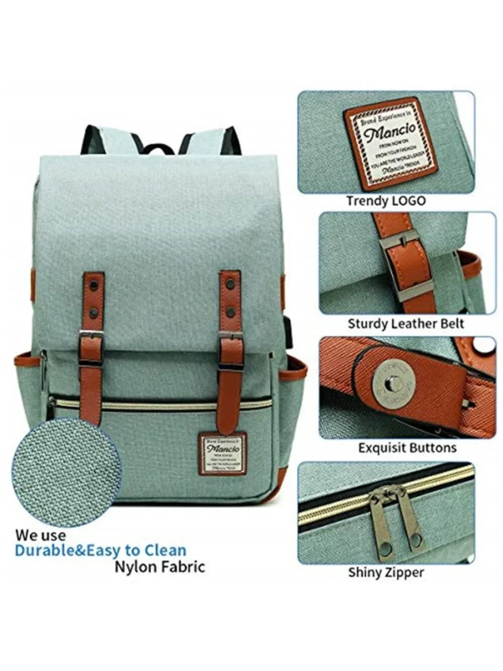 Laptop Backpack USB Charging Travel School Bookbag 15.6 Inch Computer Bag